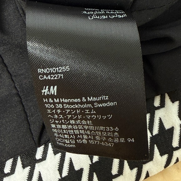 H&M Women Black White Houndstooth Faux Leather Trim Moto Jacket Size US 4 - Picture 8 of 8